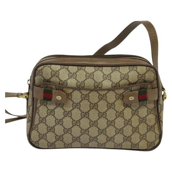 GUCCI GG Supreme Web Sherry Line Bag Pvc Beige Gold 904 02 049 - Picture 2 of 16